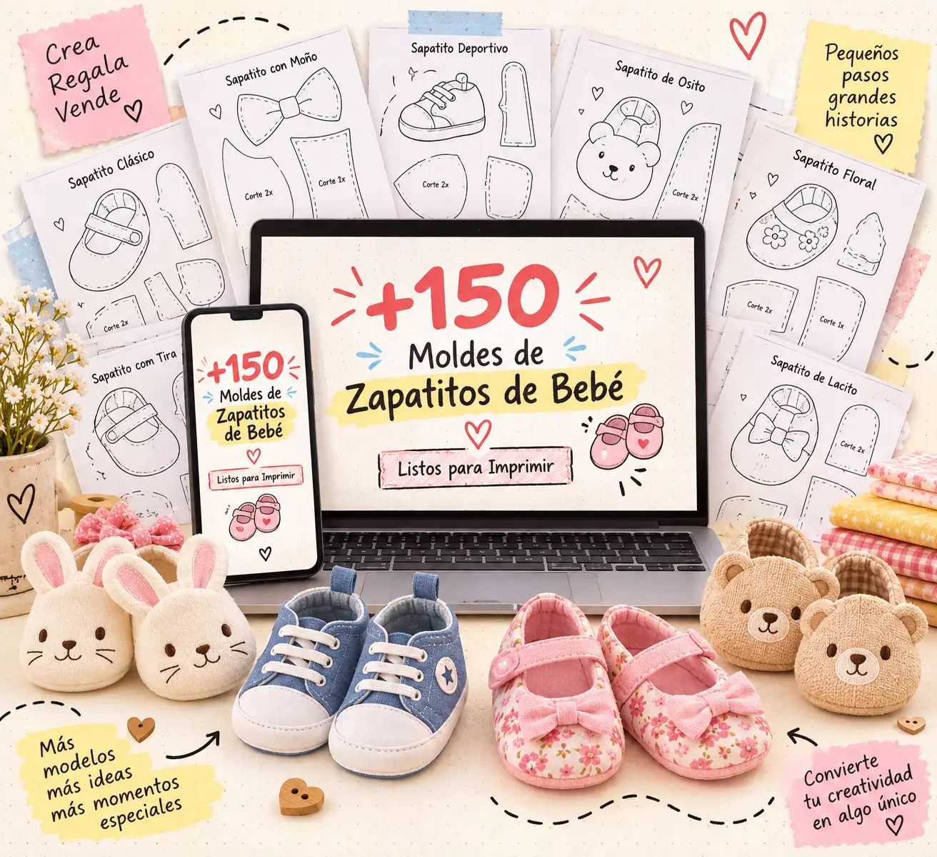 Zapatitos de bebé hechos a mano con moldes de la colección